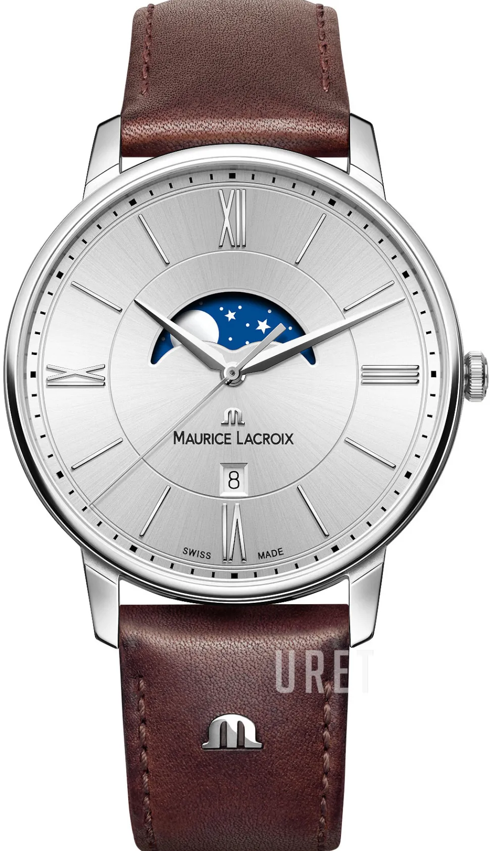 Eliros Moonphase Silverfärgad/Läder Ø40 mm