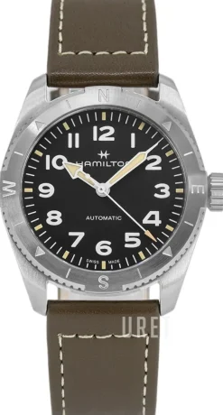 Khaki Field Expedition Auto Svart/Läder Ø37 mm