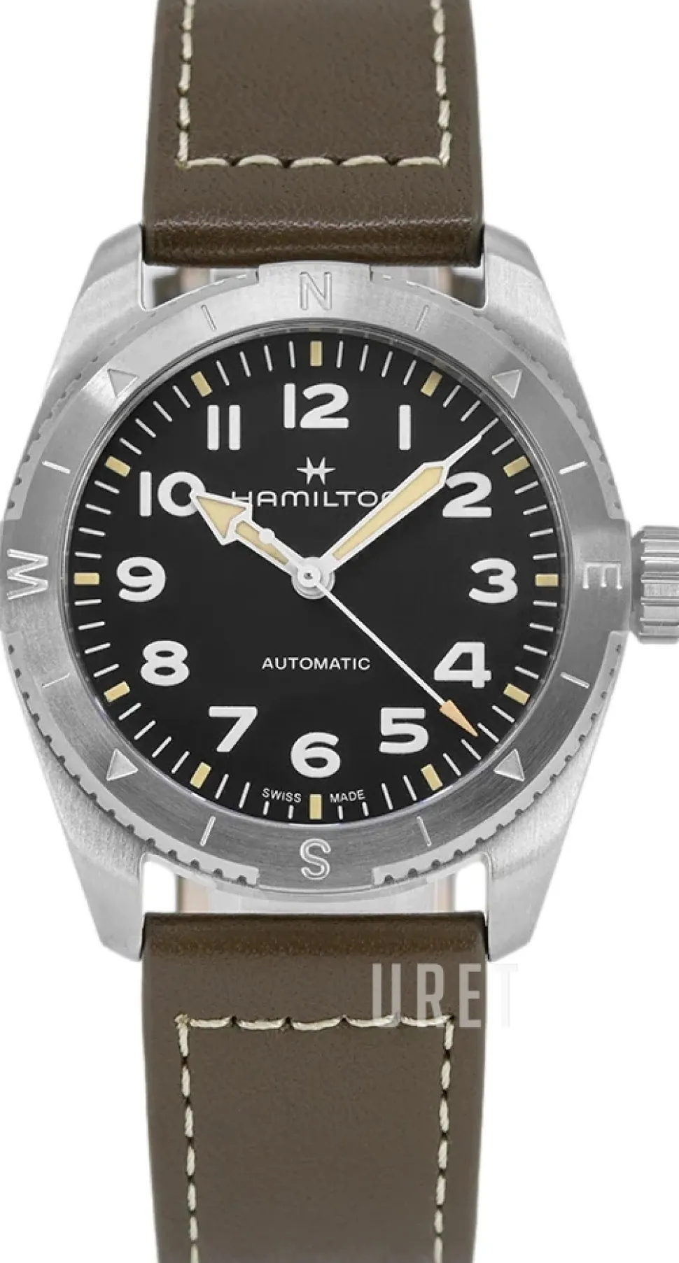 Khaki Field Expedition Auto Svart/Läder Ø37 mm