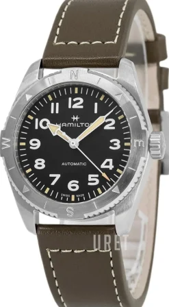 Khaki Field Expedition Auto Svart/Läder Ø37 mm