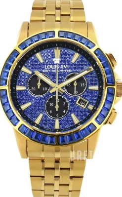 Majeste Iced Out Blå/Gulguldtonat stål Ø43 mm