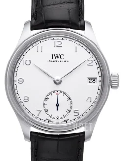 Portuguese Hand-Wound Eight Days Vit/Läder Ø43 mm