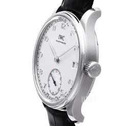 Portuguese Hand-Wound Eight Days Vit/Läder Ø43 mm